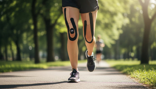 OK TAPE Kinesiology Tape 10 inches Precut 20 Strips Cotton Elastic Athletic Tape Latex Free 2inch x 16ft 2 Rolls Beige and Black