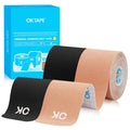 OK TAPE Kinesiology Tape 10 inches Precut 20 Strips Cotton Elastic Athletic Tape Latex Free 2inch x 16ft 2 Rolls Beige and Black